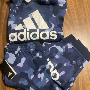 adidas Kids Blue Camo Joggers with White Logo
